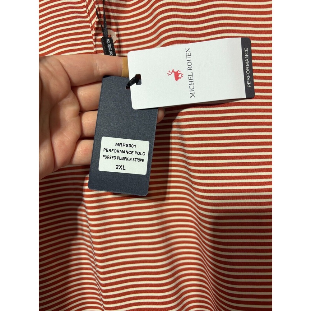 Michel Rouen Performance Polo Men Size 2XL Striped Puréed Pumpkin Stripe Shirt - Picture 5 of 6